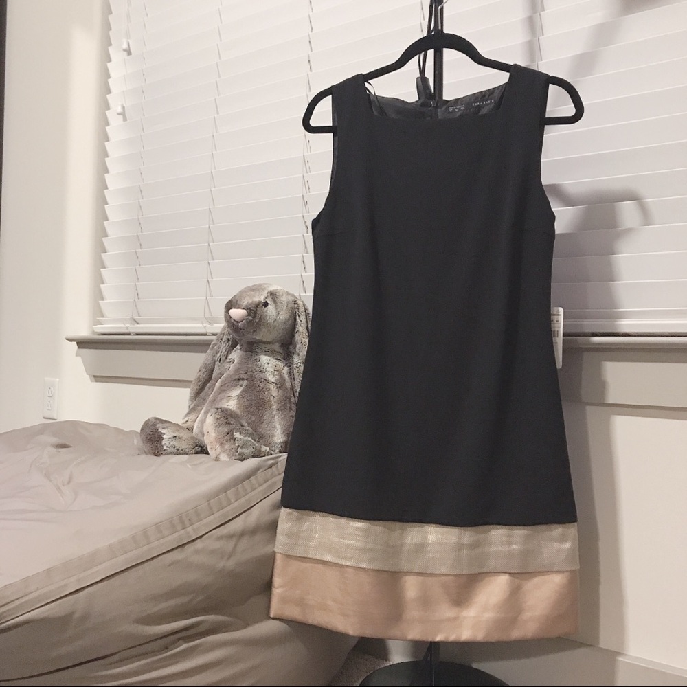 ZARA Black Dress with Gold Metallic Detail